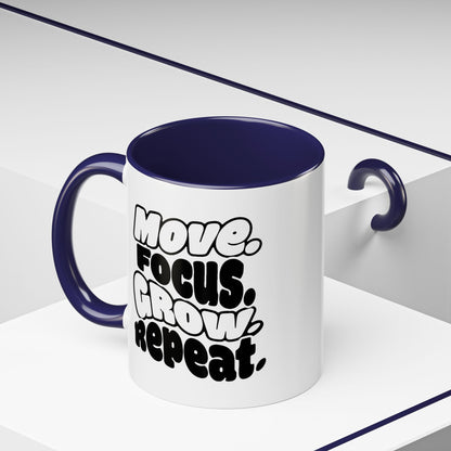 Move. Focus. Grow. Repeat. - Color Accent Mug