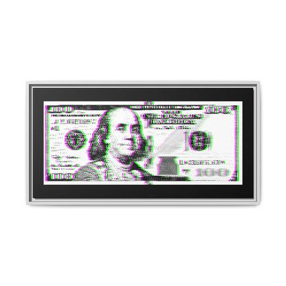 100 Dollars Bill - Green/Magenta Glitch - Framed Canvas