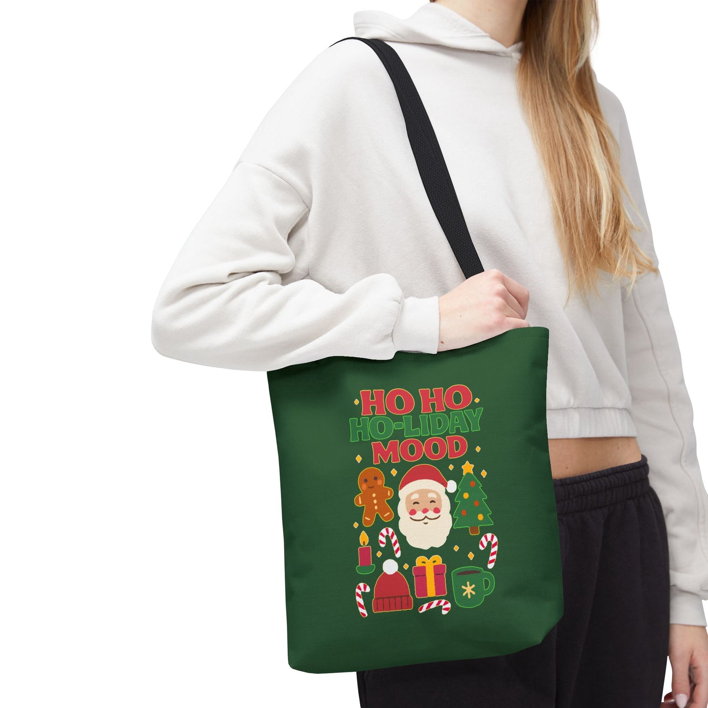 Festive Holiday Tote Bag, Christmas Bag, Santa Gift Bag, Ho Ho Ho Mood, Seasonal Shopping Tote, Cute Winter Accessory