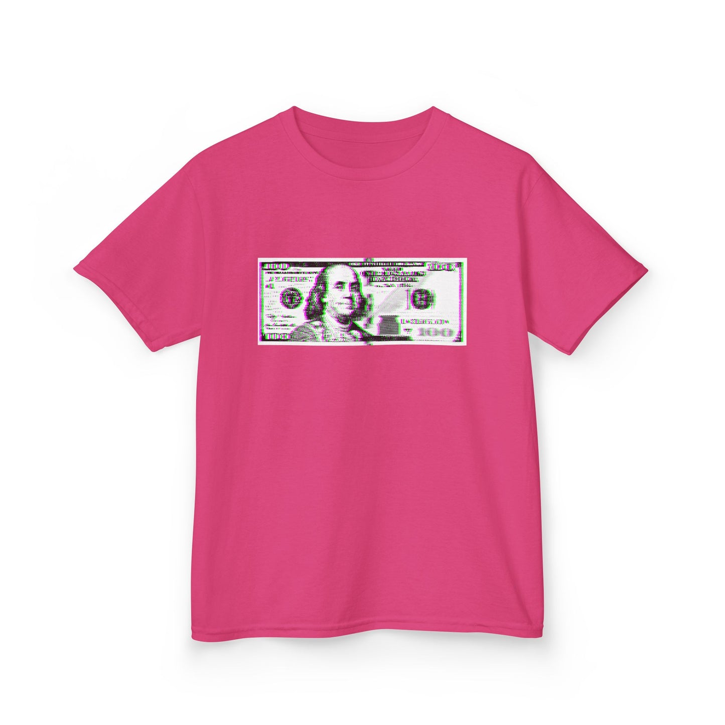100 Dollars Bill - Green/Magenta Glitch - Kids Tee
