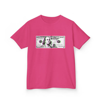 100 Dollars Bill - Green/Magenta Glitch - Kids Tee