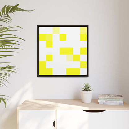 Yellow Pixel Grid - Framed Canvas