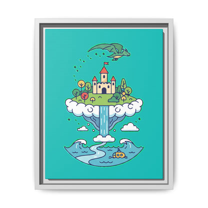 Floating Castle Dragon - Magical Fantasy Island - Framed Canvas