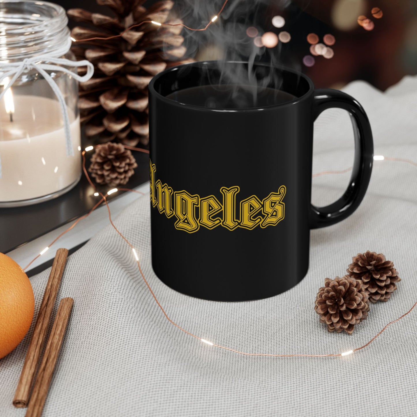 Los Angeles Black Mug - Bold Design, Coffee Lover Gift, Tea Cup, Birthday Present, Urban Home Decor - Golden Edition