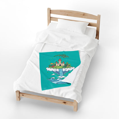 Floating Castle Dragon - Magical Fantasy Island - Plush Blanket
