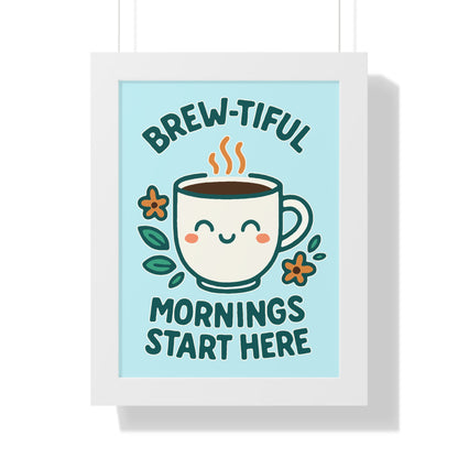 Cute Coffee Wall Art, Brew-tiful Mornings Poster, Kitchen Decor, Gift for Coffee Lovers, Floral Artwork, Home Office Print
