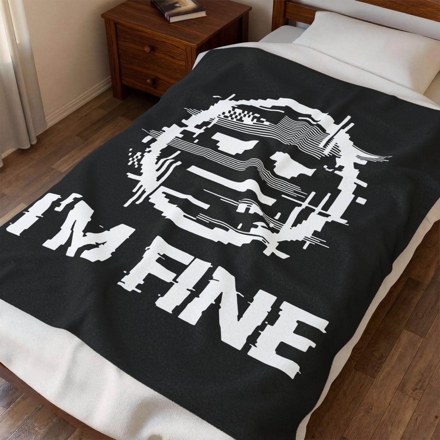 I’m Fine Glitched Smiley - Plush Blanket