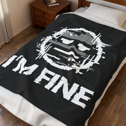 I’m Fine Glitched Smiley - Plush Blanket