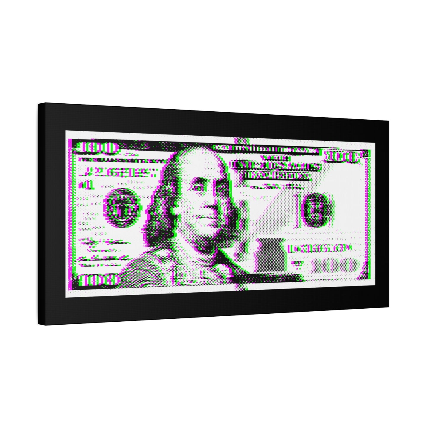 100 Dollars Bill - Green/Magenta Glitch - Canvas
