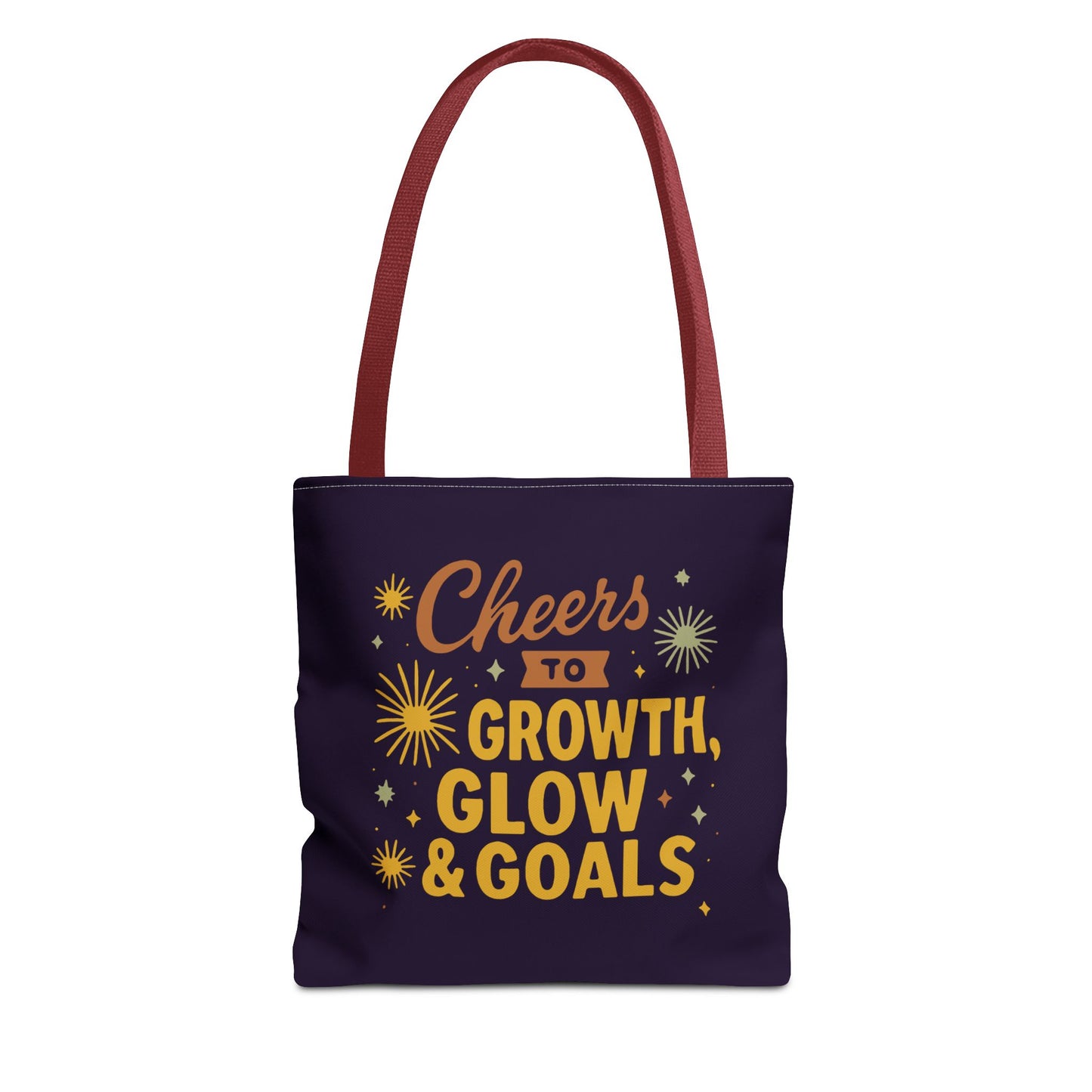 Cheers to Growth Tote Bag, Motivational Gift for Goals, Daily Use, Eco-Friendly Shopping, Inspirational Quotes, New Year's Vibes