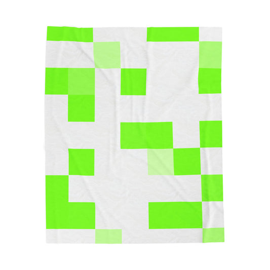 Lime Green Pixel Grid - Plush Blanket