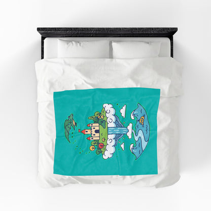 Floating Castle Dragon - Magical Fantasy Island - Plush Blanket