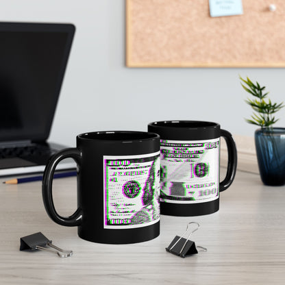 100 Dollars Bill - Green/Magenta Glitch - Black Mug