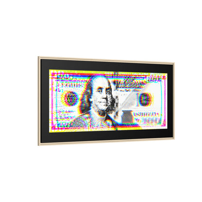 100 Dollars Bill - Neon Color Explosion - Framed Canvas