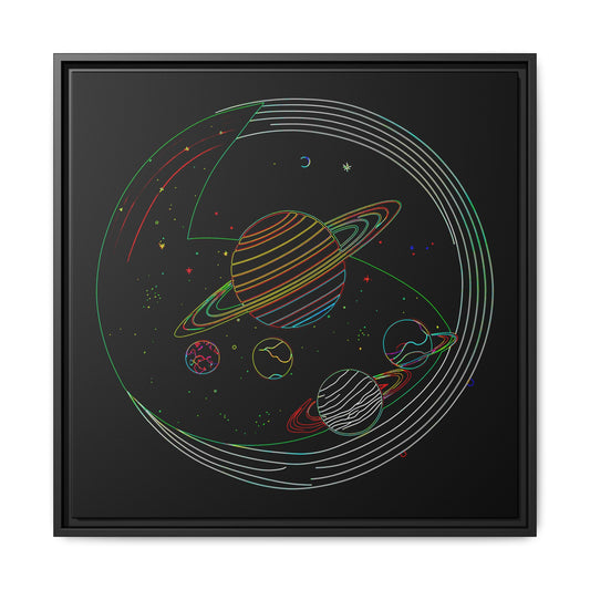 Colorful Planetary Canvas Art Print, Framed Space Wall Decor, Astronaut Gift, Unique Home Decor, Galaxy Artwork, Cosmic Themed Decor