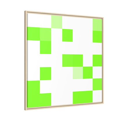 Lime Green Pixel Grid - Framed Canvas