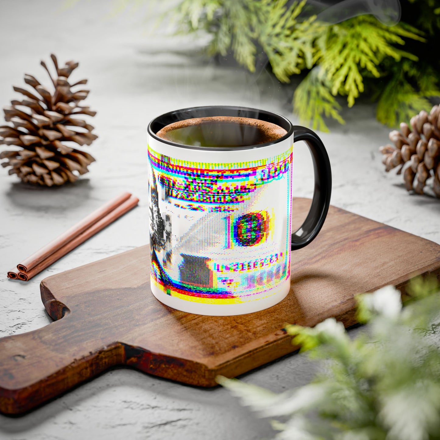 100 Dollars Bill - Neon Color Explosion - Color Accent Mug