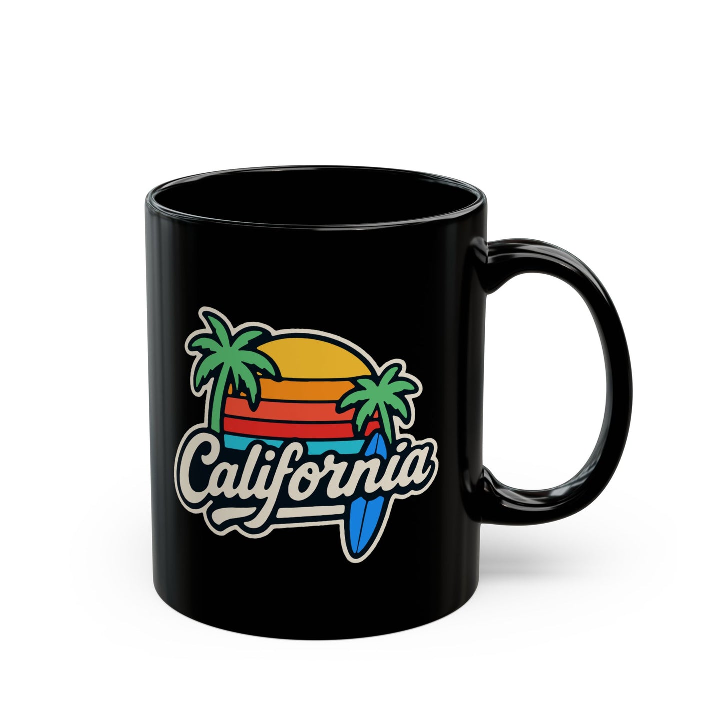 California Vibe Black Mug, Surfing Coffee Cup, Beach Lover Gift, Tropical Home Decor, Summer Drinkware, Gift for Surfers