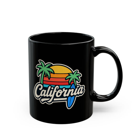 California Vibe Black Mug, Surfing Coffee Cup, Beach Lover Gift, Tropical Home Decor, Summer Drinkware, Gift for Surfers