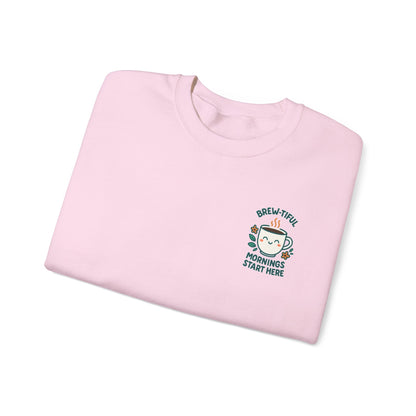 Brew-tiful & Comfy Motivational Sweatshirt, Casual Crewneck, Gift for Friends, Cozy Outfit, Everyday Wear, Inspirational Humor
