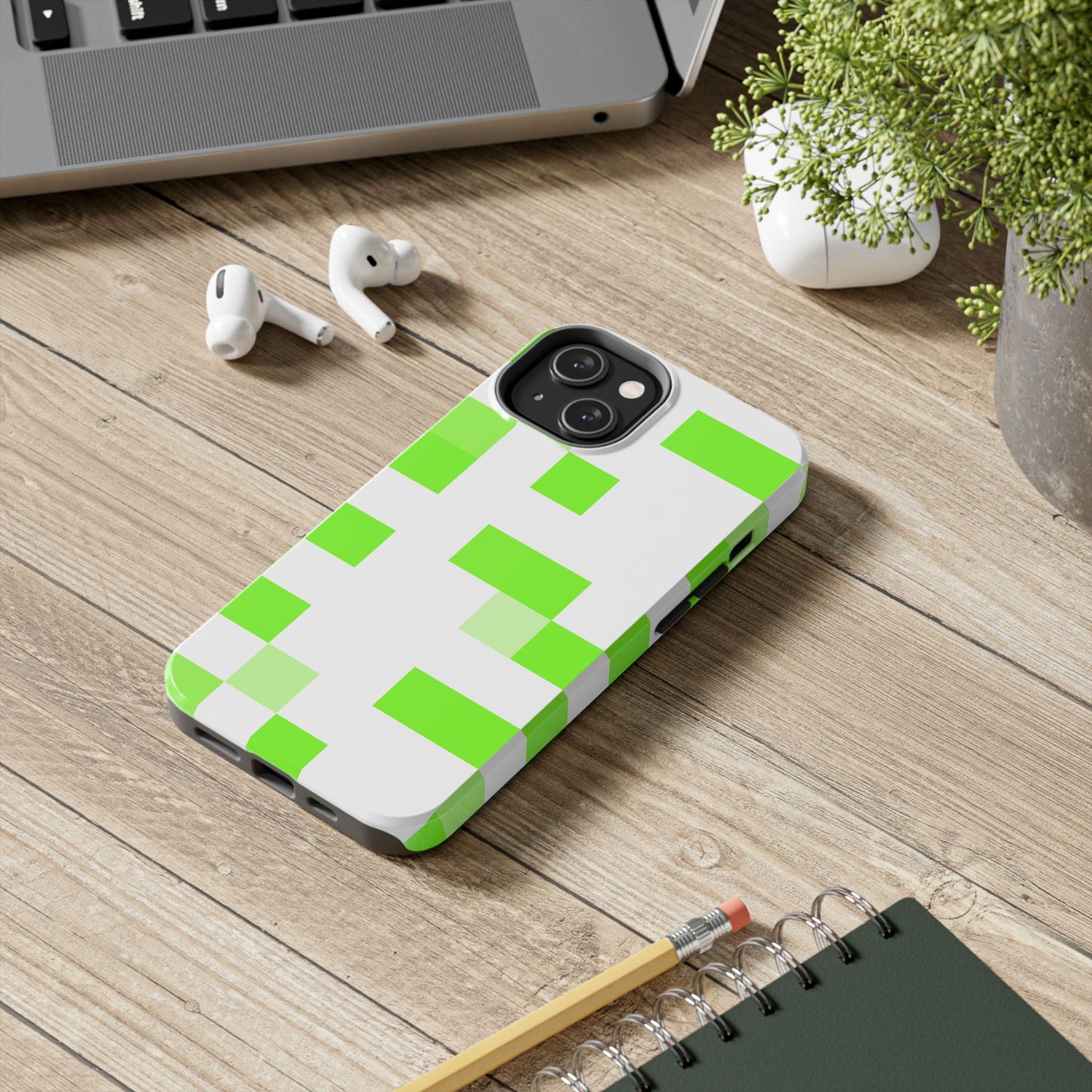 Lime Green Pixel Grid - Phone Case