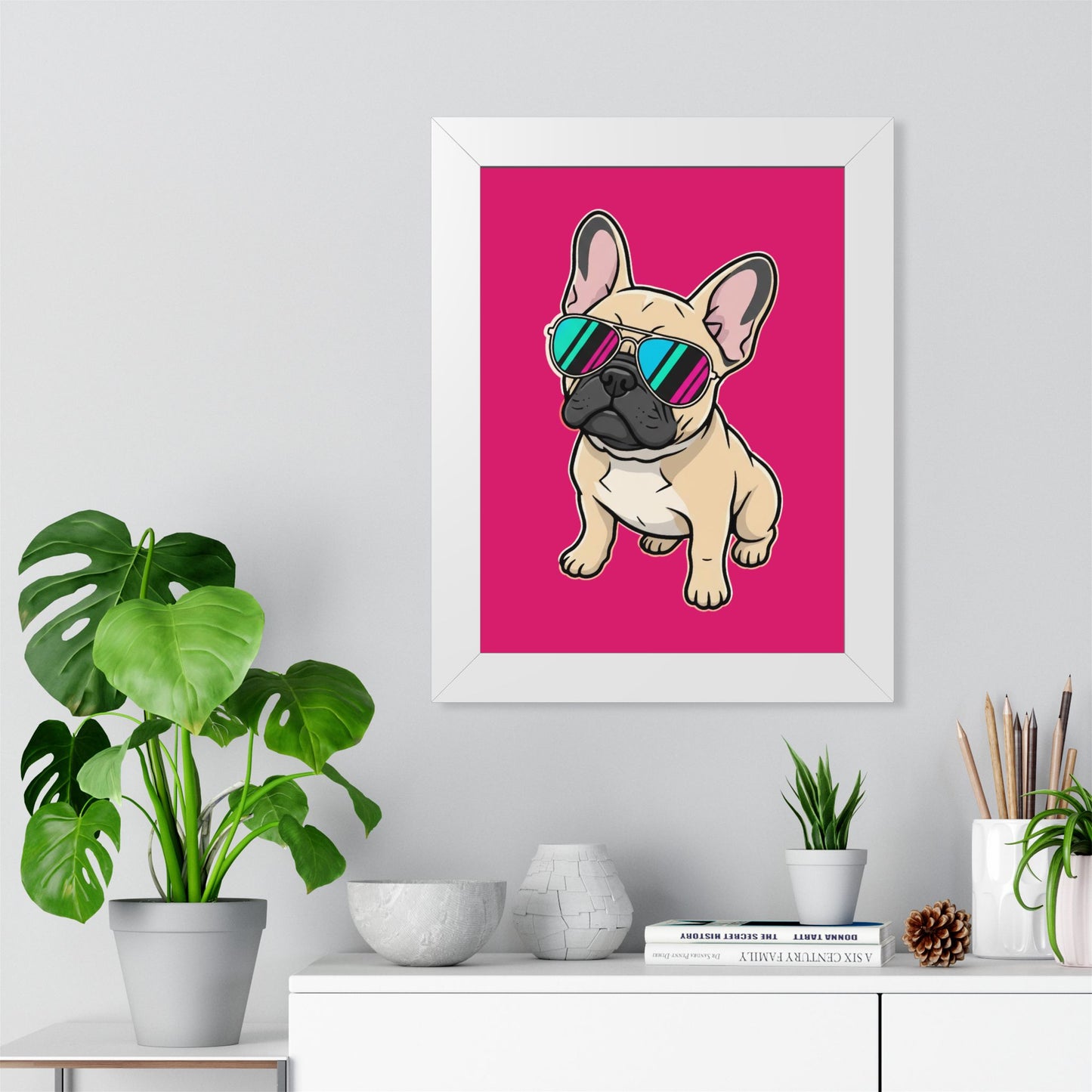 French Bulldog with Sunglasses - Framed Poster