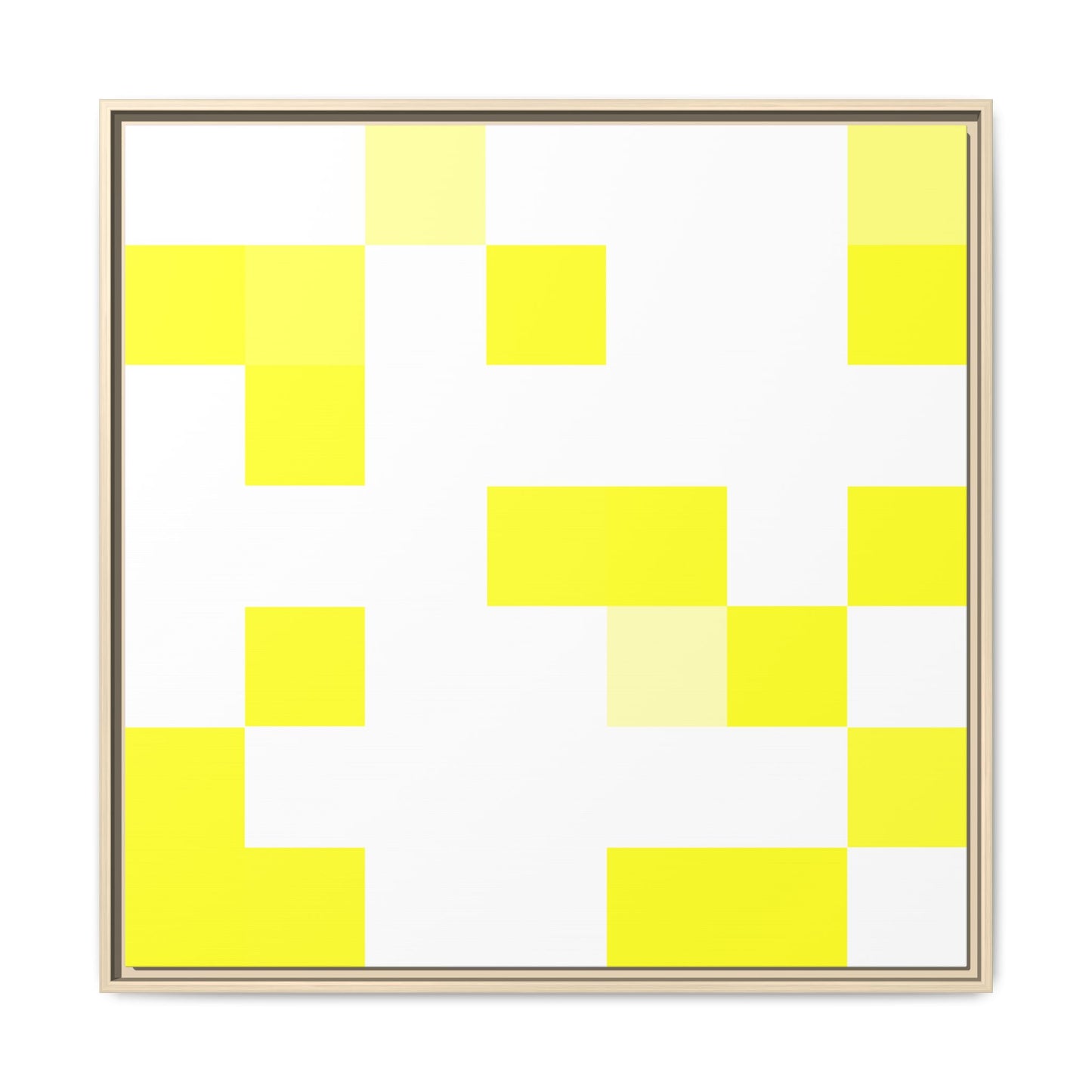Yellow Pixel Grid - Framed Canvas