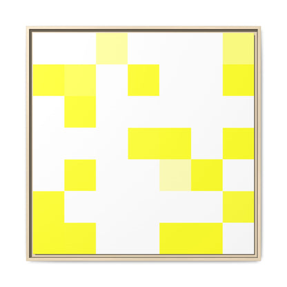 Yellow Pixel Grid - Framed Canvas