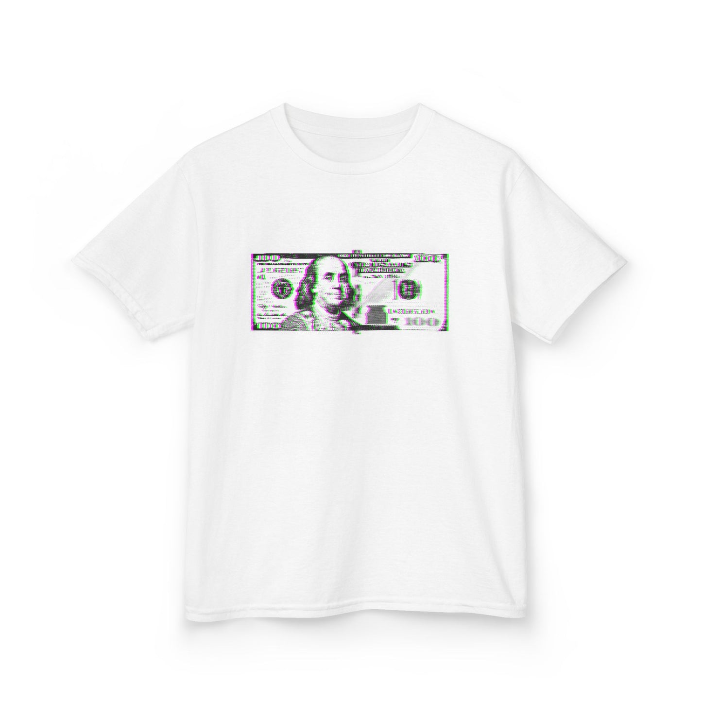 100 Dollars Bill - Green/Magenta Glitch - Kids Tee