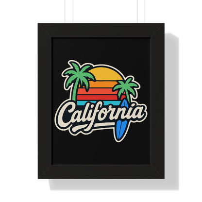 California Sunset Framed Poster, Beach Wall Art, Home Decor, Tropical Vibes, Gift for Surf Lovers