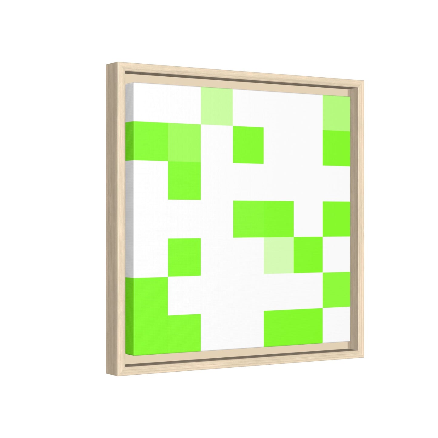 Lime Green Pixel Grid - Framed Canvas