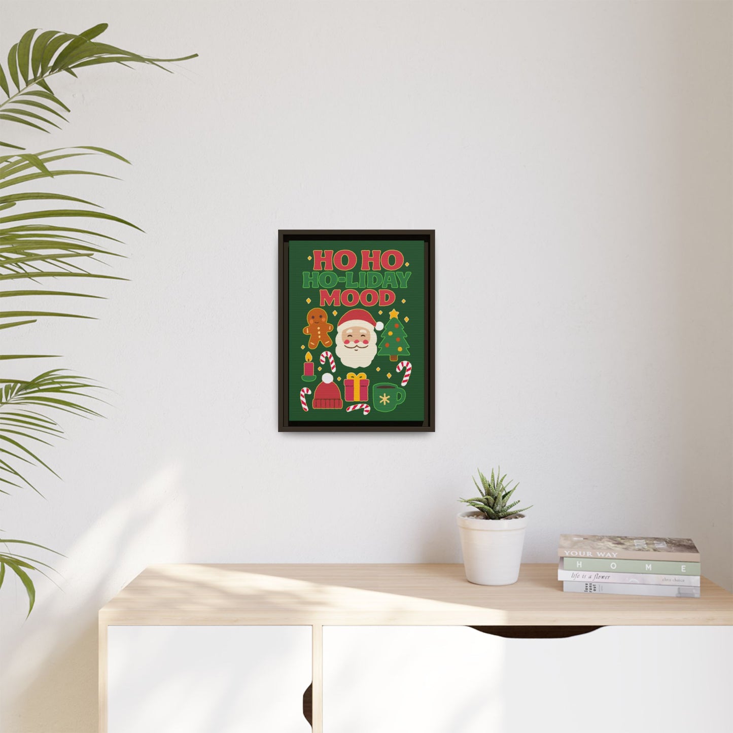 Framed Canvas Art, Festive Holiday, Cheerful Wall Art for Christmas, Santa Decor, Ho Ho Ho Seasonal Gift, Holiday Mood Wall Art