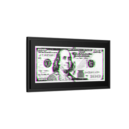 100 Dollars Bill - Green/Magenta Glitch - Framed Canvas