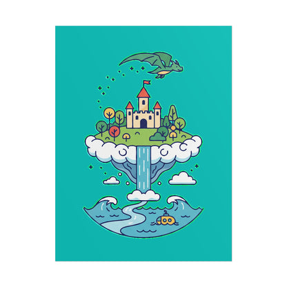 Floating Castle Dragon - Magical Fantasy Island - Poster