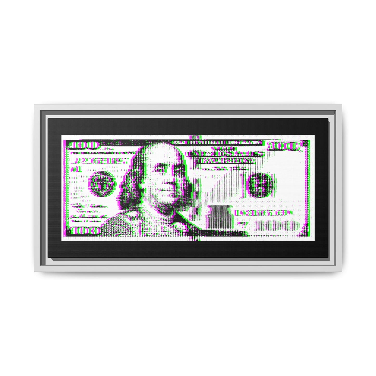 100 Dollars Bill - Green/Magenta Glitch - Framed Canvas