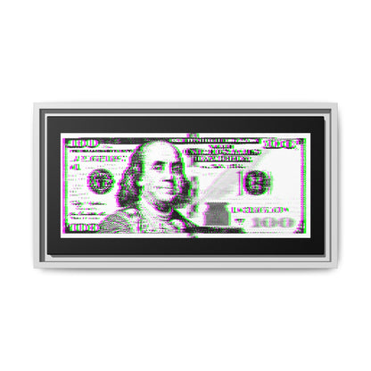 100 Dollars Bill - Green/Magenta Glitch - Framed Canvas