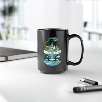Floating Castle Dragon - Magical Fantasy Island - Black Mug