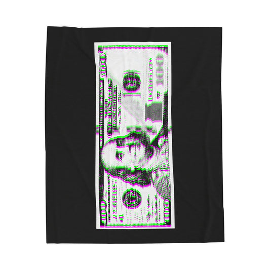 100 Dollars Bill - Green/Magenta Glitch - Plush Blanket