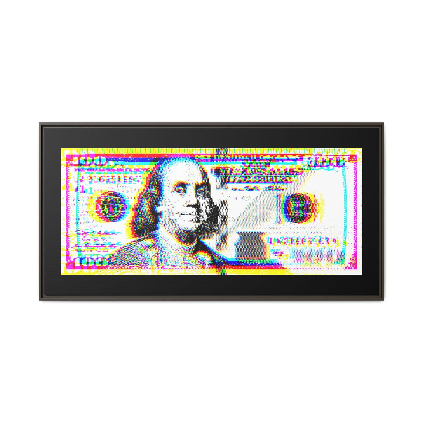 100 Dollars Bill - Neon Color Explosion - Framed Canvas