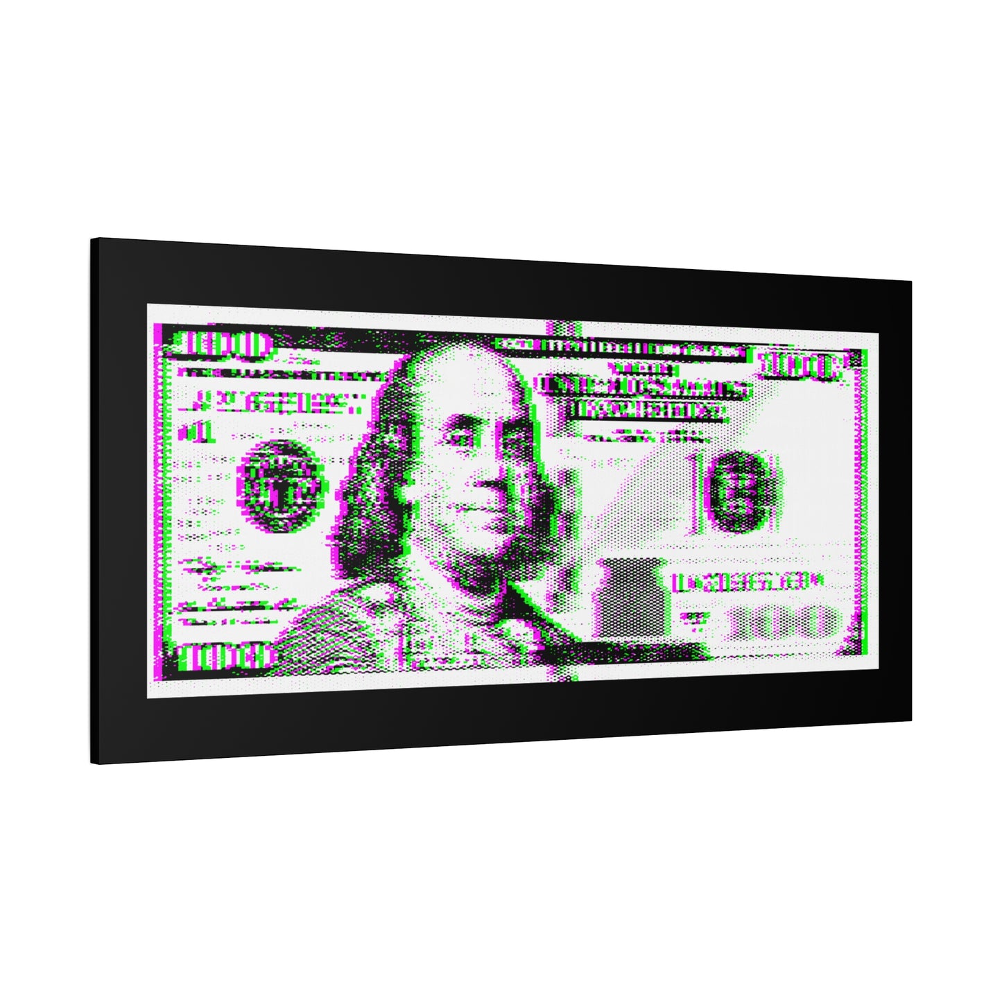 100 Dollars Bill - Green/Magenta Glitch - Canvas