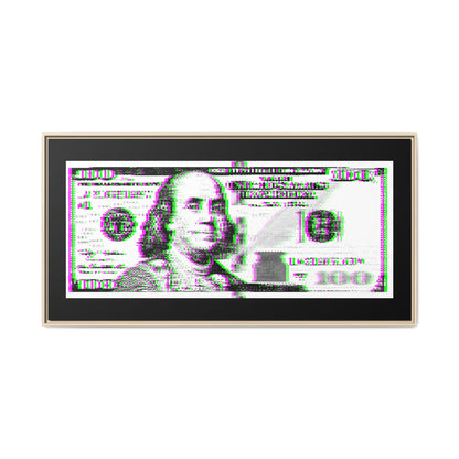 100 Dollars Bill - Green/Magenta Glitch - Framed Canvas