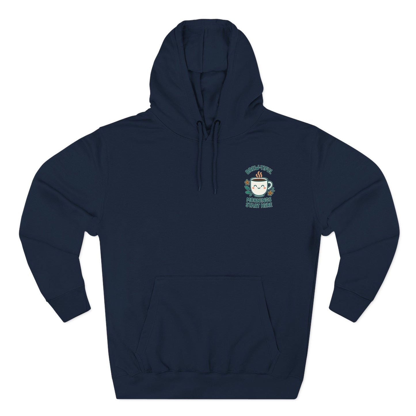 Brew-tiful Mornings Start Here, Cozy Three-Panel Fleece Hoodie, Perfect for Fall, Casual Outfit, Gift for Her, Layering Essential, Relaxed Style