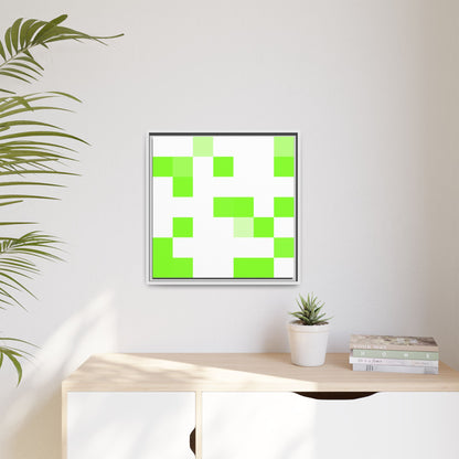 Lime Green Pixel Grid - Framed Canvas