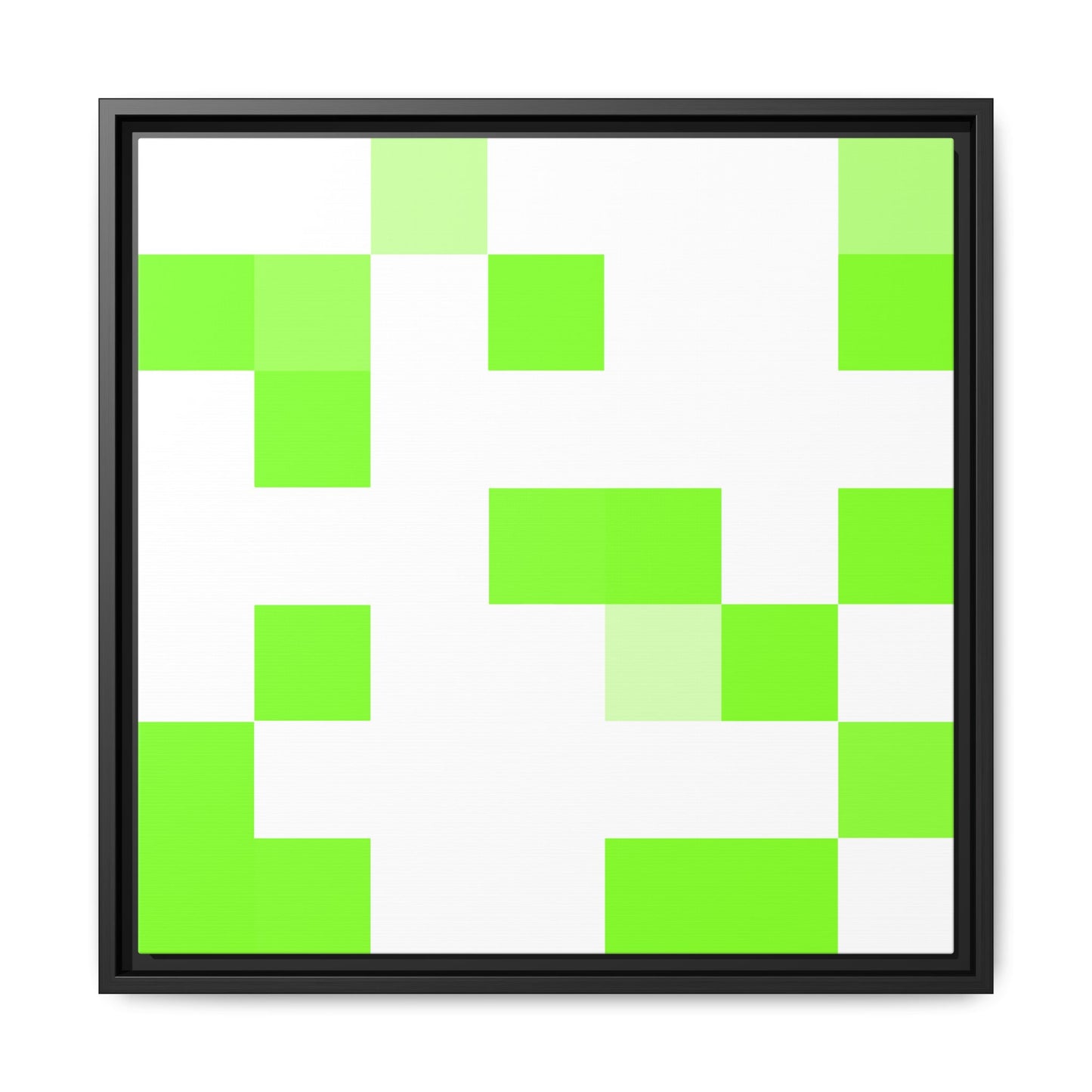 Lime Green Pixel Grid - Framed Canvas