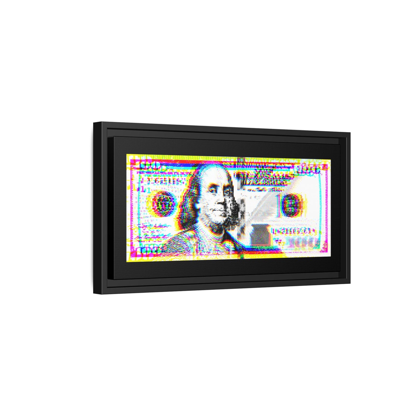 100 Dollars Bill - Neon Color Explosion - Framed Canvas