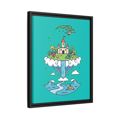 Floating Castle Dragon - Magical Fantasy Island - Framed Canvas