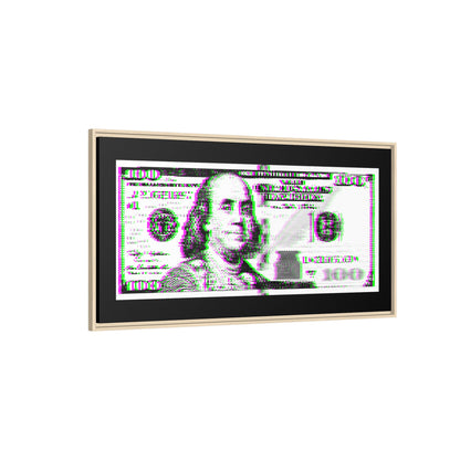 100 Dollars Bill - Green/Magenta Glitch - Framed Canvas