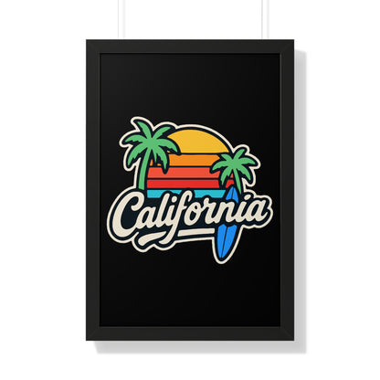 California Sunset Framed Poster, Beach Wall Art, Home Decor, Tropical Vibes, Gift for Surf Lovers
