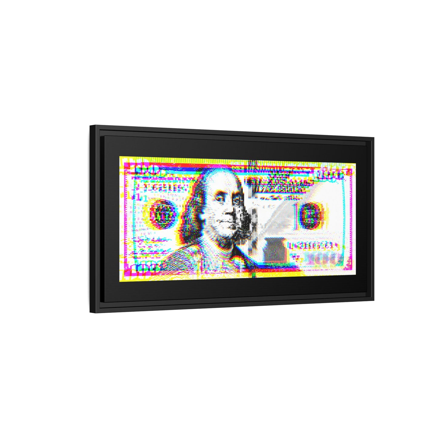 100 Dollars Bill - Neon Color Explosion - Framed Canvas