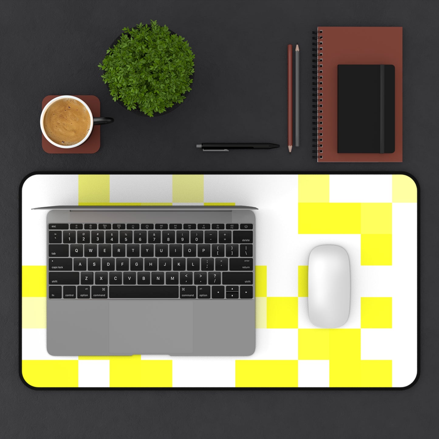 Yellow Pixel Grid - Desk Mat